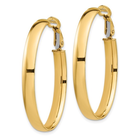 14k High Polished 5mm Omega Back Oval Hoop Earrings - Picture 4 of 4